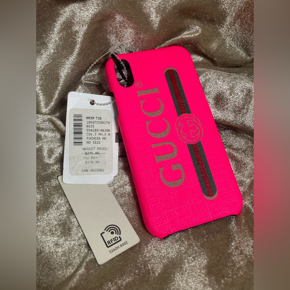 NWT Authentic Fuchsia Hot Pink Vintage Print Gucci iPhone X/XS Case